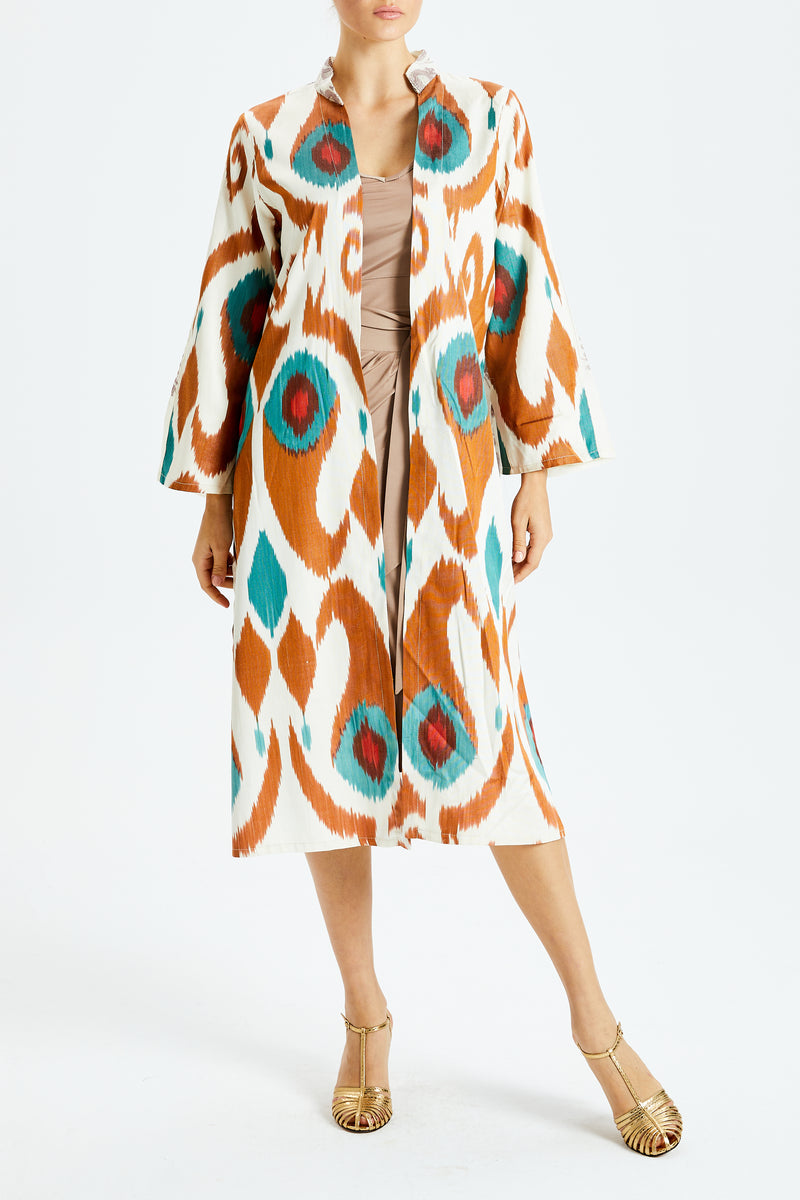 Silk Ikat and Tissue Cashmere Caftan Duster