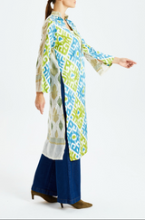 Silk Ikat and Tissue Cashmere Caftan Duster